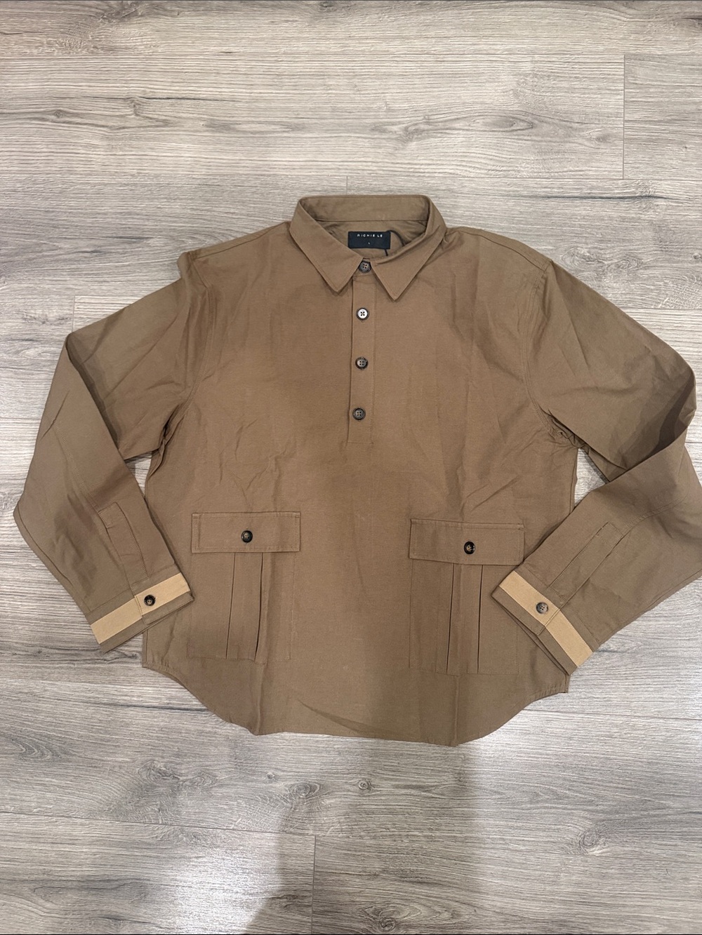 Richie Le Sand Anorak Cargo Quarter Button Down Shirt Men’s Size Large